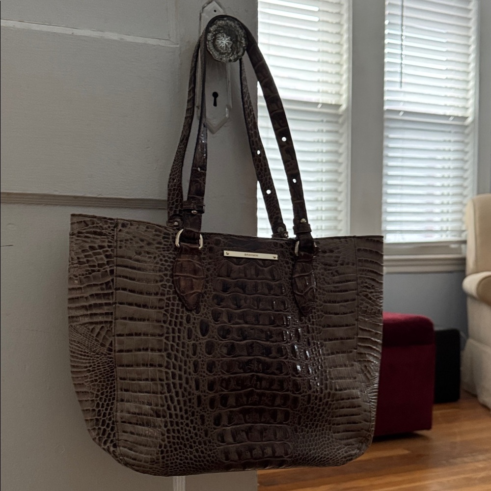 Brahmin Brown Croc-Embossed Tote